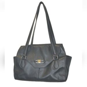 Tignanello Satchel Purse Black Leather Shoulder Hand Bag Double Top Handle City